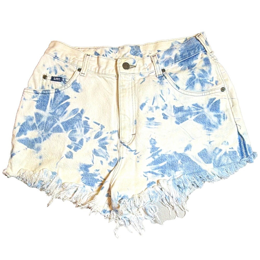 Lee Original Jeans Women's Tie-Dye Cut Off Denim Shorts High Rise Blue White 28